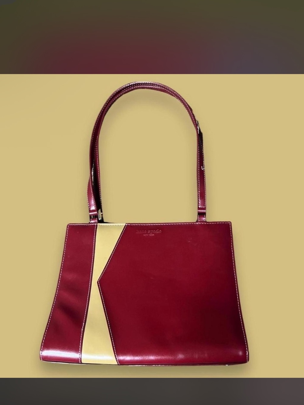 kate spade Burgundy and Cream Geometric Leather Shoulder Bag